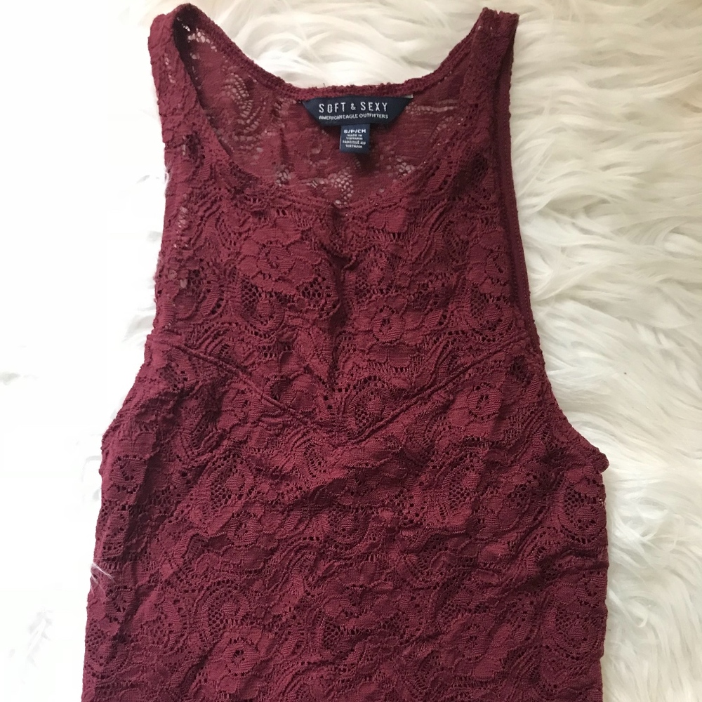 American Eagle Soft & Sexy Maroon Lace  Crop Top